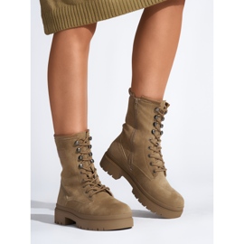 Brązowe sznurowane damskie botki 1