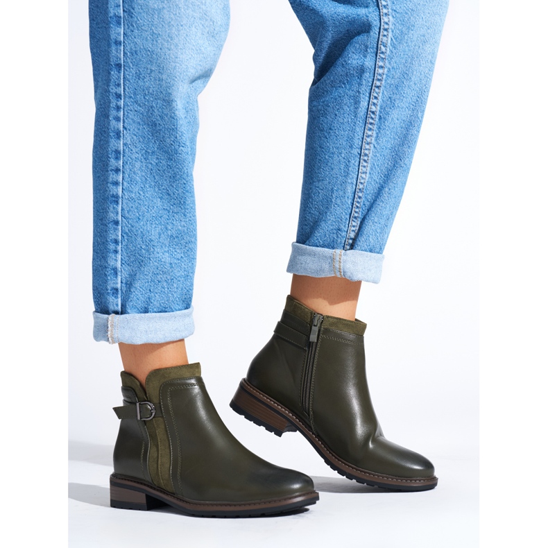 Zielone botki damskie na niskim obcasie 1