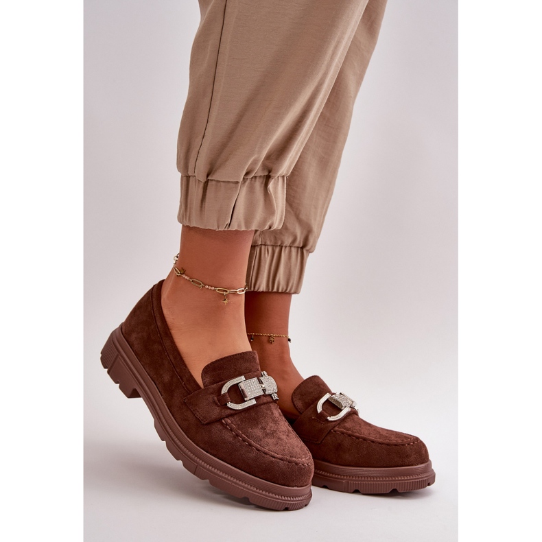 Mokasyny Damskie Eko Zamszowe Z Ozdobą Brązowe Wistera 1