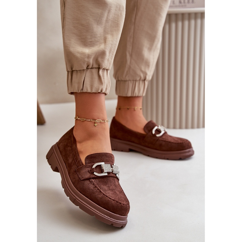 Mokasyny Damskie Eko Zamszowe Z Ozdobą Brązowe Wistera 2