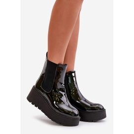 Lakierowane Botki Damskie Na Platformie I Koturnie Ocieplane Czarne Wloedia 1