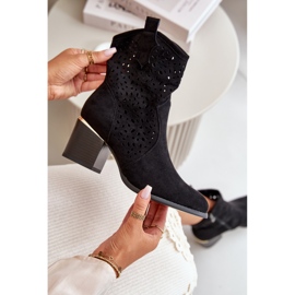 Ażurowe Botki Na Słupku Z Eko Zamszu Zapinane Na Zamek Czarne Sevana 2