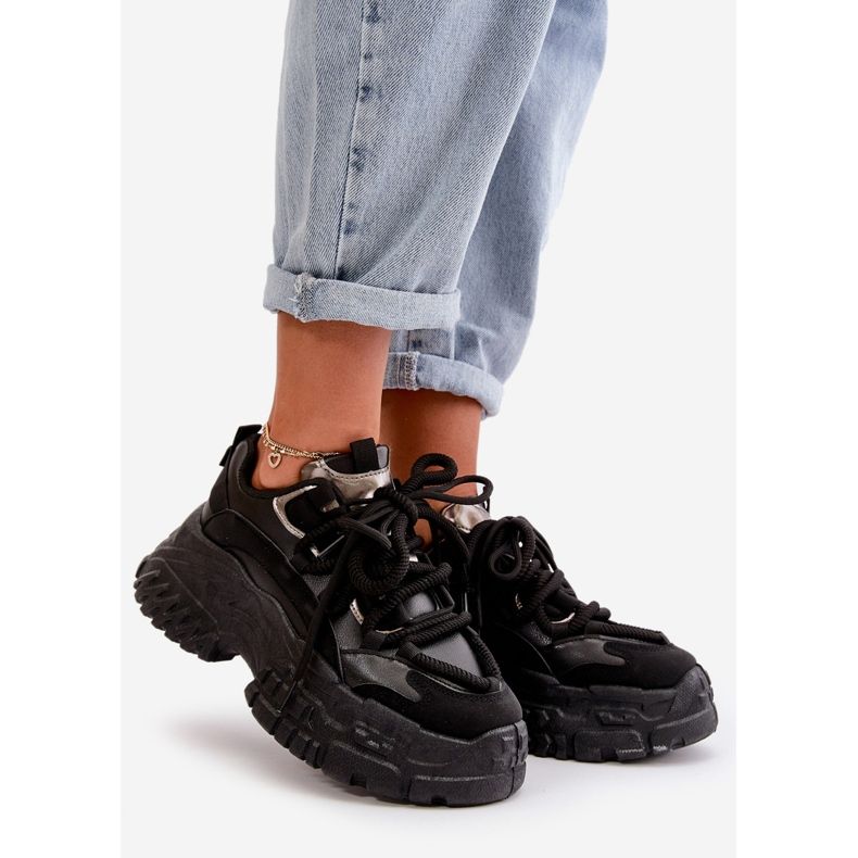 Sneakersy Damskie Na Masywnej Podeszwie Czarne Nevela 1