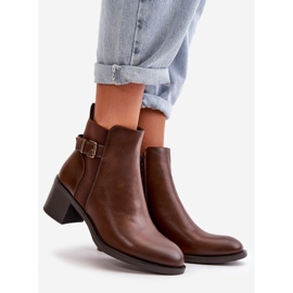 Botki Damskie Ocieplane Na Słupku Z Klamrą Brązowe Nevillira 1