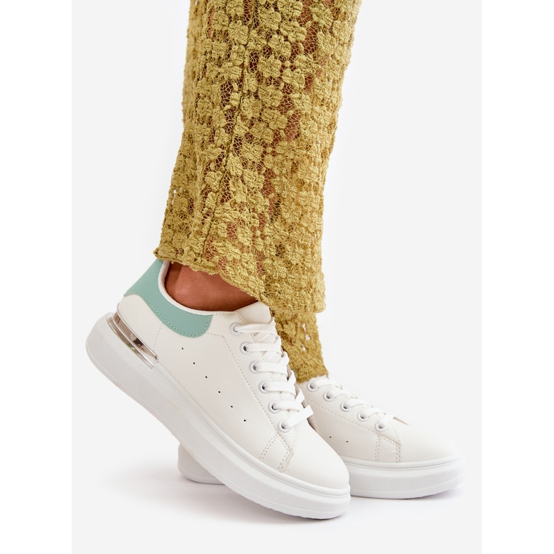 Niskie Trampki Damskie Na Platformie Z Eko Skóry Biało-Zielone Nevelena białe 1