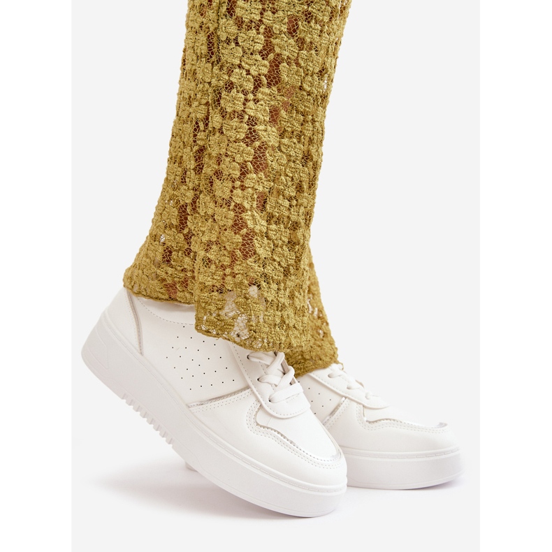 Sneakersy Damskie Na Platformie Z Ozdobnym Sznurowaniem Białe Mistra 1