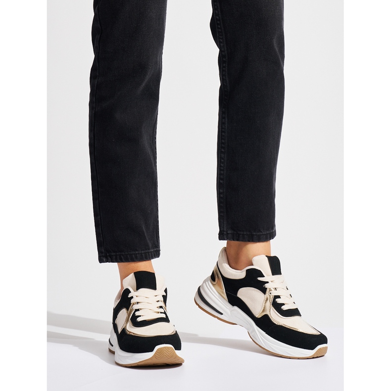 Czarno-beżowe sneakersy na grubej podeszwie białe 2