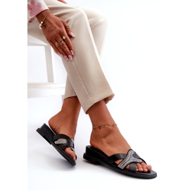 Seastar Klapki Damskie Na Koturnie Ze Zdobieniem Czarne 2