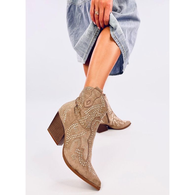 Botki kowbojki z kamieniami Lorenzo Khaki beżowy 1