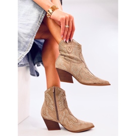 Botki kowbojki z kamieniami Lorenzo Khaki beżowy 2