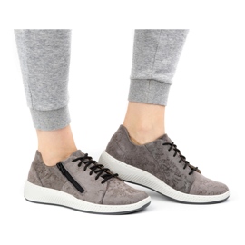 WASAK Półbuty damskie sneakersy skórzane 0602W szare kwiaty 1