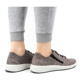 WASAK Półbuty damskie sneakersy skórzane 0602W szare kwiaty 9