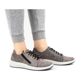 WASAK Półbuty damskie sneakersy skórzane 0602W szare kwiaty 8