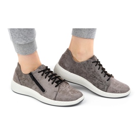 WASAK Półbuty damskie sneakersy skórzane 0602W szare kwiaty 2