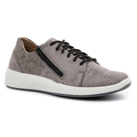 WASAK Półbuty damskie sneakersy skórzane 0602W szare kwiaty 4