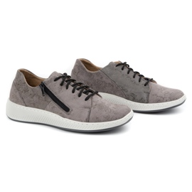 WASAK Półbuty damskie sneakersy skórzane 0602W szare kwiaty 5