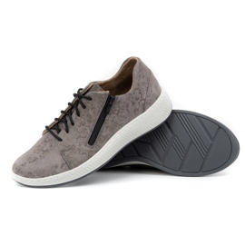 WASAK Półbuty damskie sneakersy skórzane 0602W szare kwiaty 6