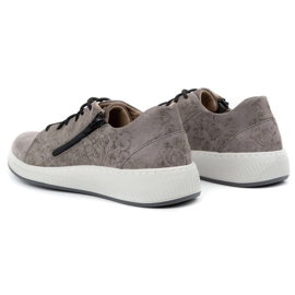 WASAK Półbuty damskie sneakersy skórzane 0602W szare kwiaty 7