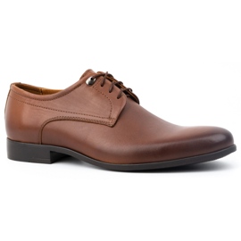 Kampol Buty męskie wizytowe eleganckie pantofle skórzane 334KAM brązowe 2