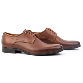 Kampol Buty męskie wizytowe eleganckie pantofle skórzane 334KAM brązowe 3