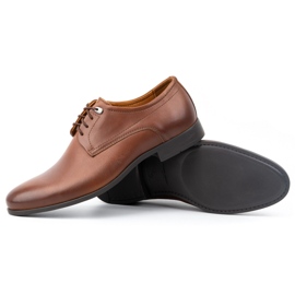 Kampol Buty męskie wizytowe eleganckie pantofle skórzane 334KAM brązowe 4