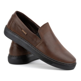 Buty męskie wsuwane ze skóry naturalnej POLBUT 2124P brązowe 4