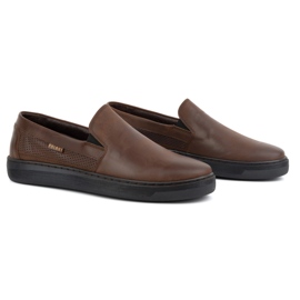 Buty męskie wsuwane ze skóry naturalnej POLBUT 2124P brązowe 2