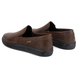Buty męskie wsuwane ze skóry naturalnej POLBUT 2124P brązowe 6
