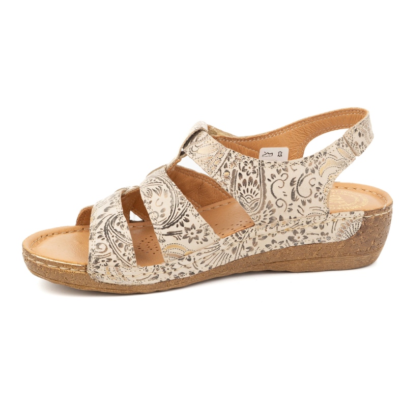 Olivier Sandały damskie na rzep model 0853, brązowe z kwiecistym motywem 1