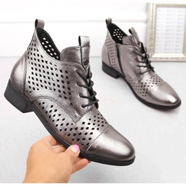 Botki damskie ażurowe srebrne Potocki SZ12091 srebrny 1