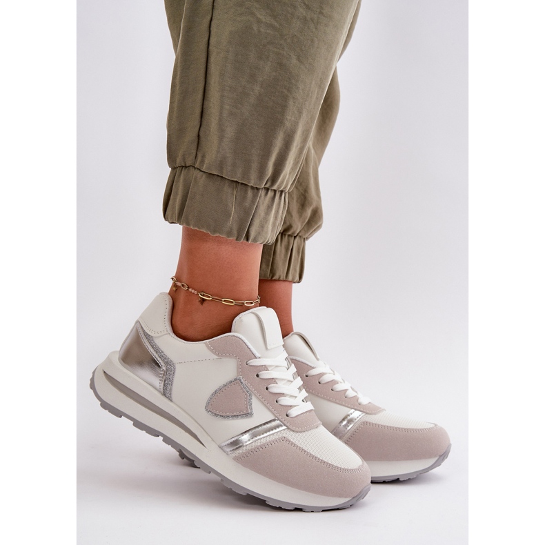 Sneakersy Damskie Z Brokatem Białe Velaniela 1