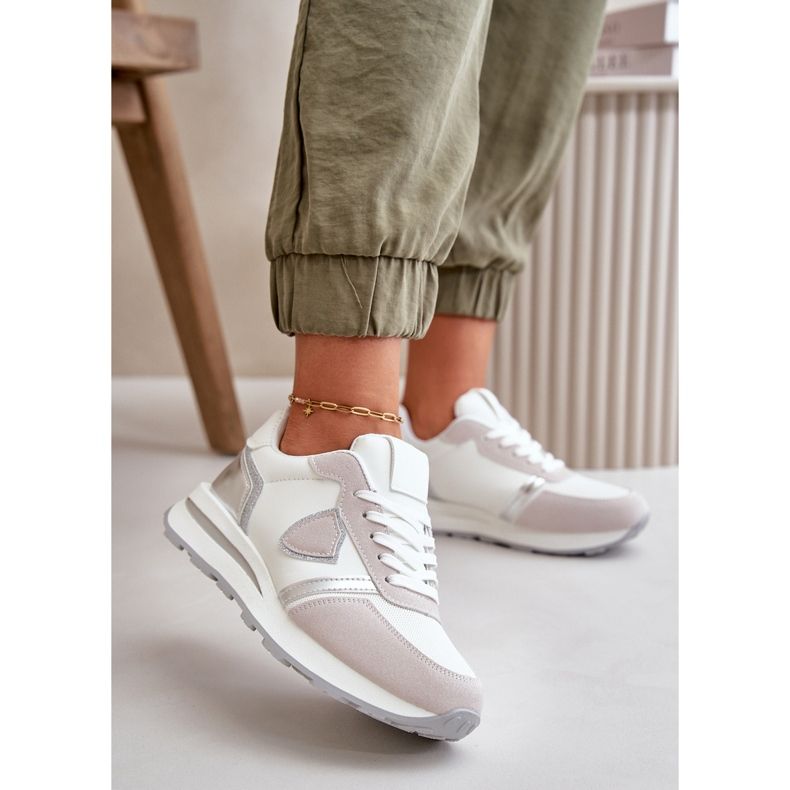 Sneakersy Damskie Z Brokatem Białe Velaniela 2