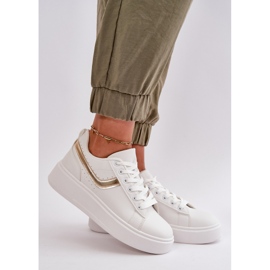 Trampki Sneakersy Damskie Na Platformie Z Eko Skóry Biało-Złote Brennessa białe 2