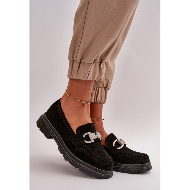 Mokasyny Damskie Eko Zamszowe Z Ozdobą Czarne Wistera 1