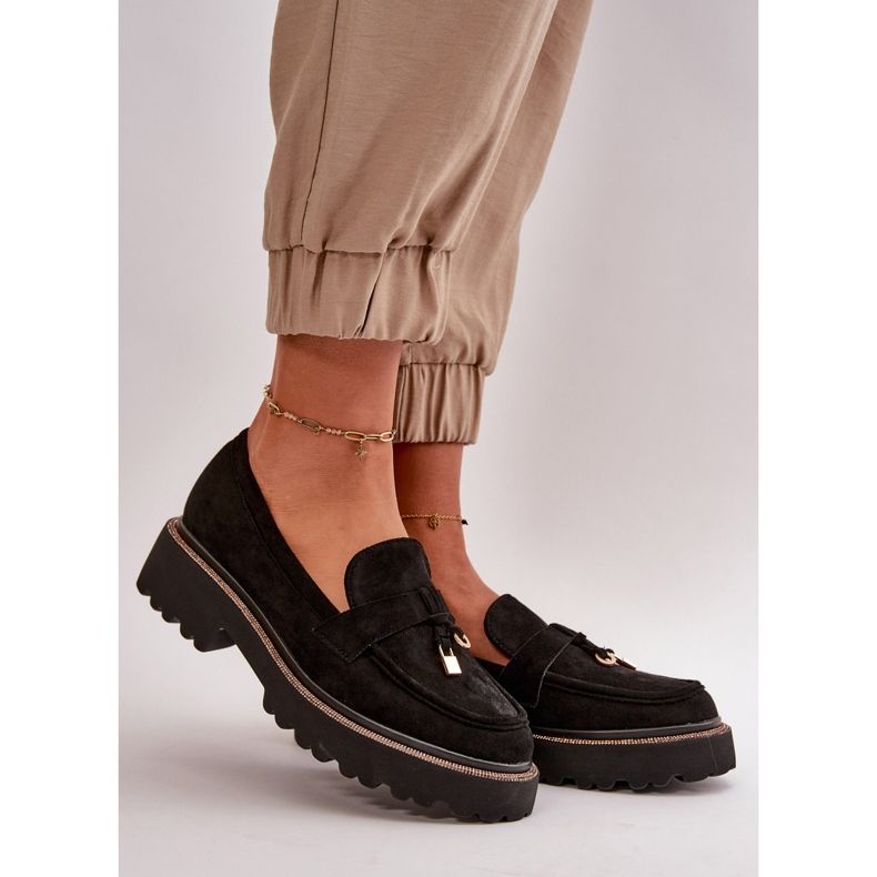 Damskie Mokasyny Eko Zamszowe Ze Zdobieniem Czarne Verindalle 1