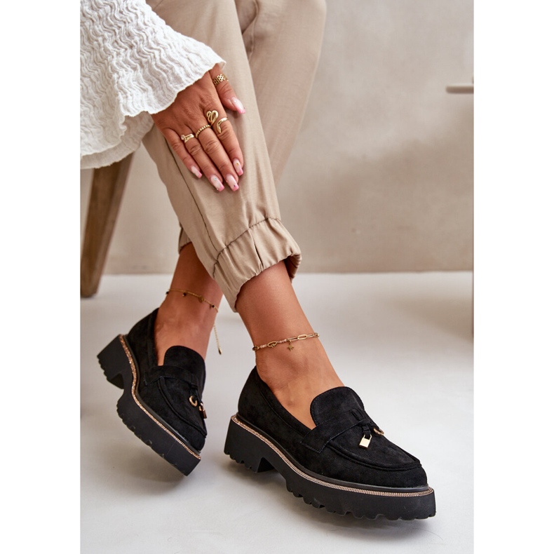 Damskie Mokasyny Eko Zamszowe Ze Zdobieniem Czarne Verindalle 2