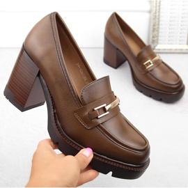 Półbuty mokasyny damskie na słupku brązowe Potocki 12465 1