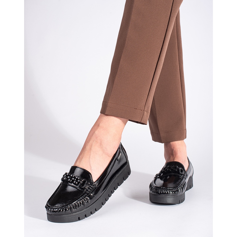 Goodin Lakierowane półbuty damskie na grubej podeszwie czarne 1