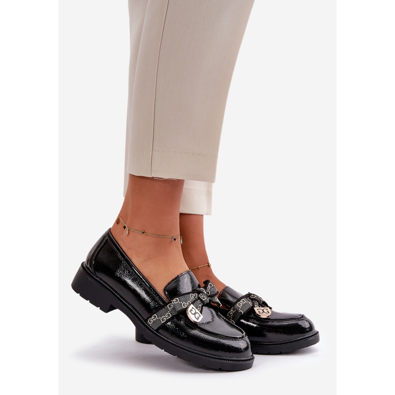 Lakierowane Damskie Mokasyny Z Kokardą S.Barski HY42-331A Czarne 1