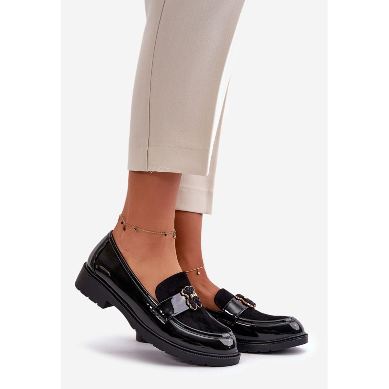 Mokasyny Damskie Lakierowane Z Misiem Czarne S.Barski HY42-339A 1
