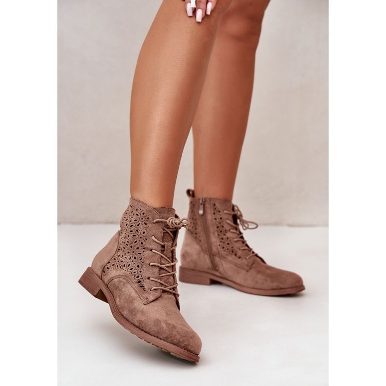 Damskie Botki Ze Wzorem Brązowe S.Barski HY66-136 2