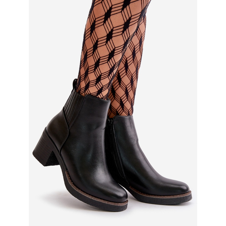 Ocieplane Botki Damskie Na Słupku Eko Skórzane Czarne Irittes 1