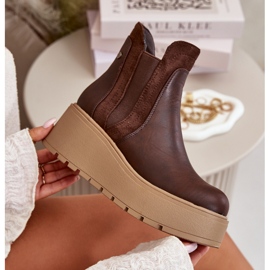 Damskie Ocieplane Botki Na Platformie I Koturnie Brązowe Mivanira 2