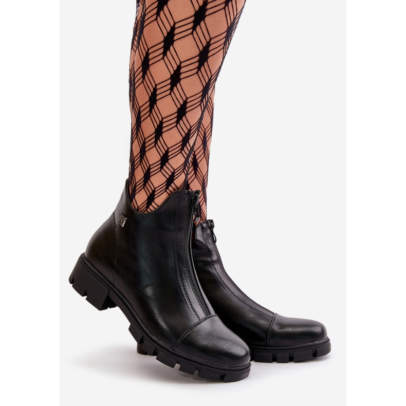 Ocieplane Botki Damskie Z Eko Skóry Czarne Verietta 1