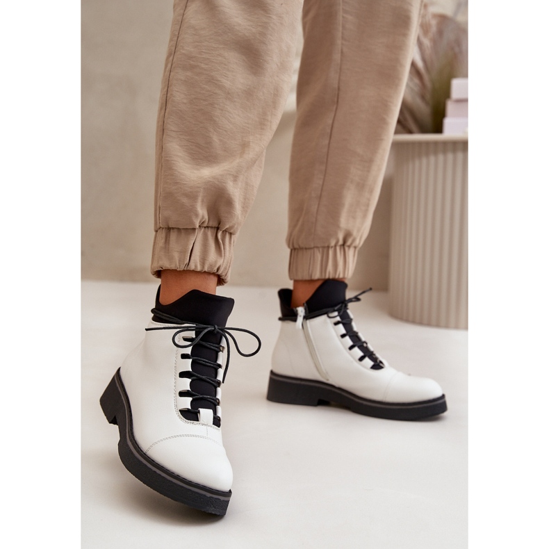 Botki Damskie Ocieplane Z Niską Cholewką Eko Skórzane Białe 2