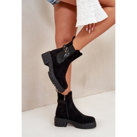 Ocieplane Botki Damskie Ze Złotym Detalem Eko Zamszowe Czarne Bervena 2