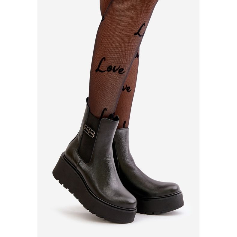 Zazoo 60498 Damskie Botki Sztyblety Na Platformie I Koturnie Czarne 1