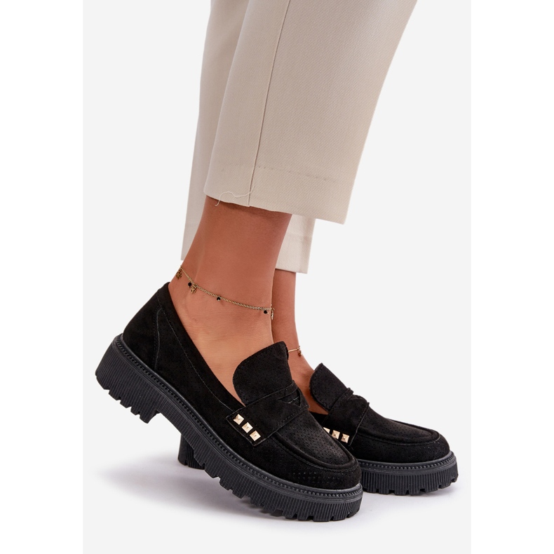 Damskie Ażurowe Półbuty Mokasyny Czarne Tannes 1