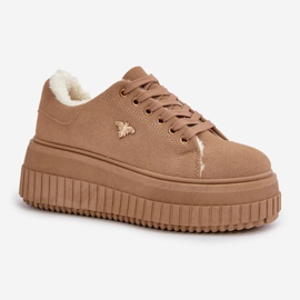 Sneakersy Damskie Ocieplane Na Masywnej Podeszwie Ze Złotym Detalem Brązowe Lotira 5