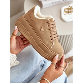 Sneakersy Damskie Ocieplane Na Masywnej Podeszwie Ze Złotym Detalem Brązowe Lotira 2